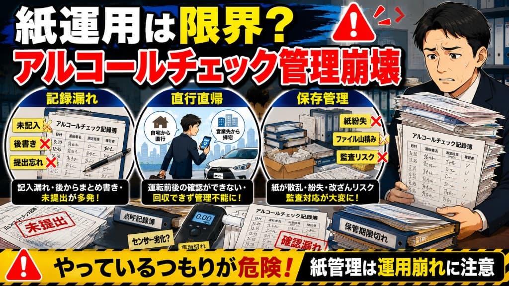 アルコールチェックの紙運用が崩れる理由とは？現場で起きる問題と改善方法を解説 サムネイル
