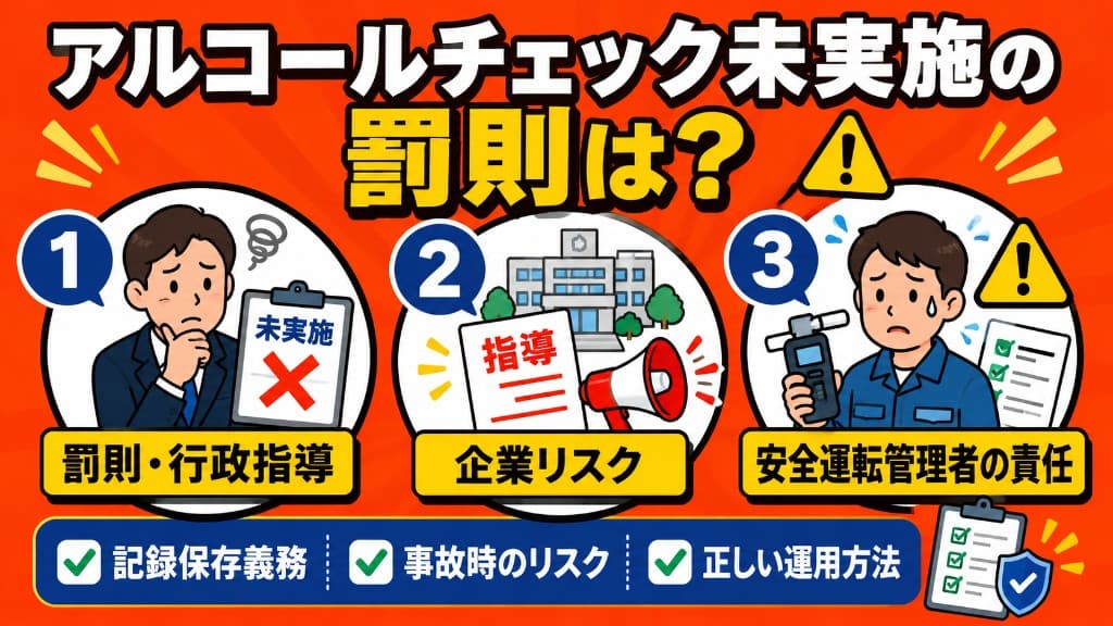 アルコールチェック未実施の罰則は？企業リスク・安全運転管理者の責任を解説｜安全運転管理者向け解説記事カバー画像