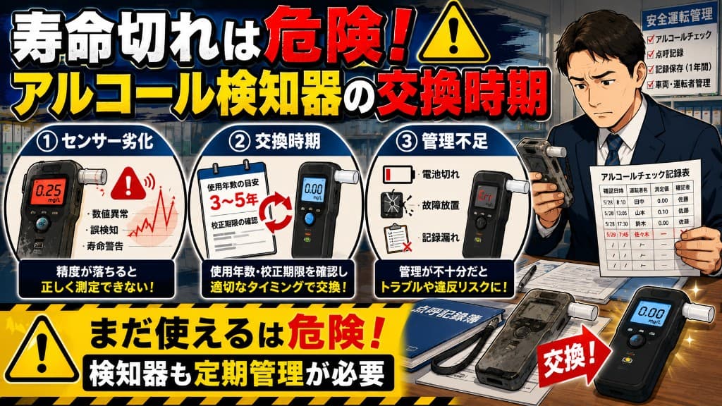アルコール検知器の寿命と交換時期とは？安全運転管理者が知るべき実務ポイント サムネイル