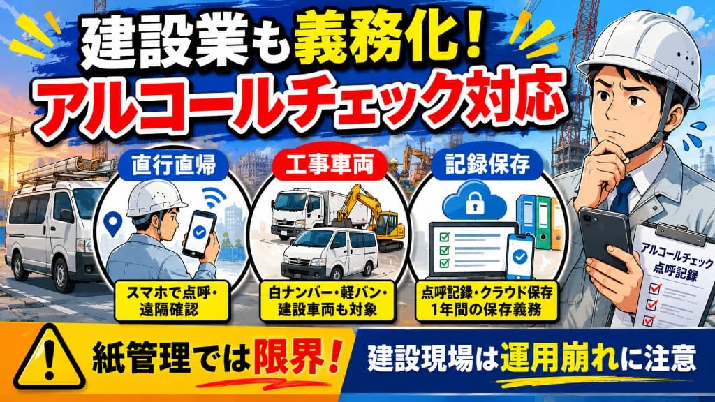 建設業のアルコールチェック対応とは？現場で崩れない運用方法を解説｜安全運転管理者向け解説記事カバー画像