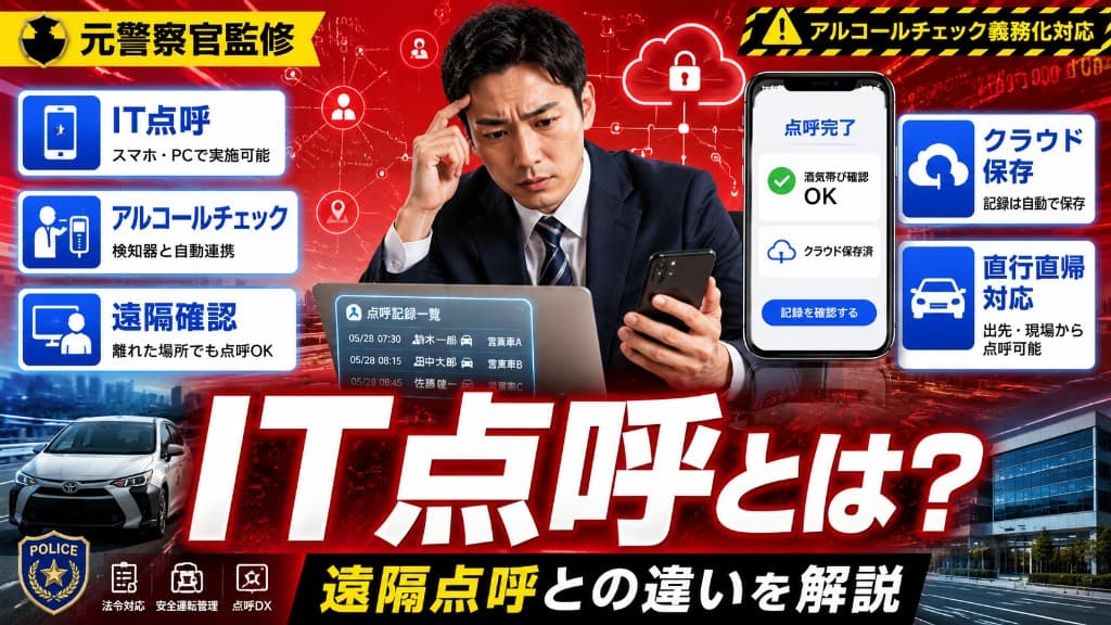 IT点呼とは？導入条件・遠隔点呼との違い・メリットをわかりやすく解説｜安全運転管理者向け解説記事カバー画像