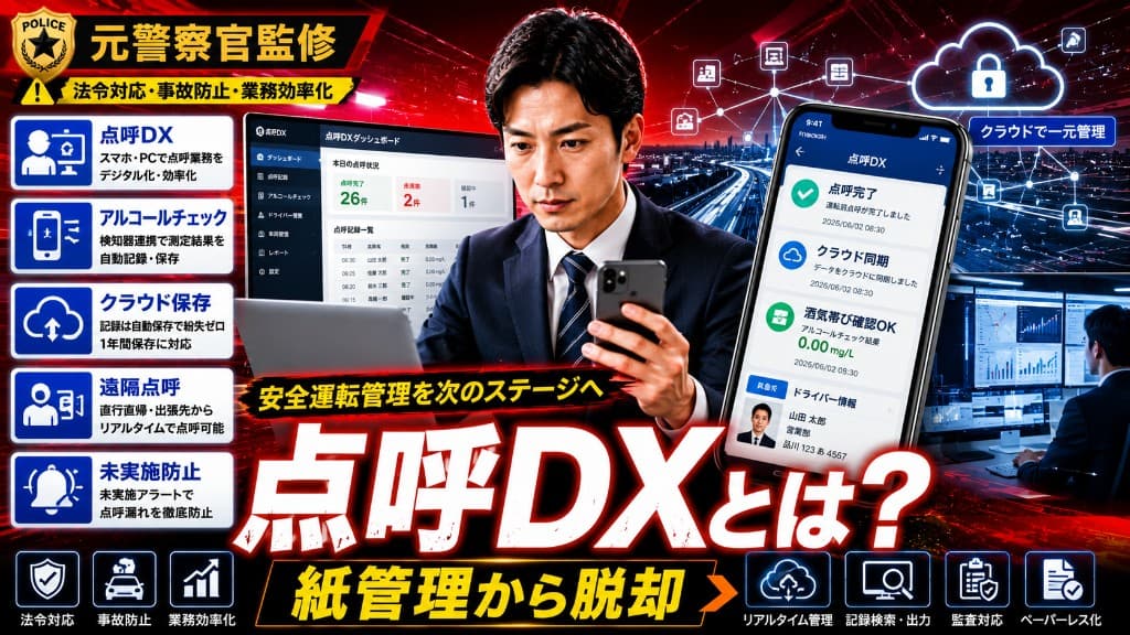 点呼業務をDX化する方法とは？導入手順・メリット・失敗しないポイントを解説｜安全運転管理者向け解説記事カバー画像