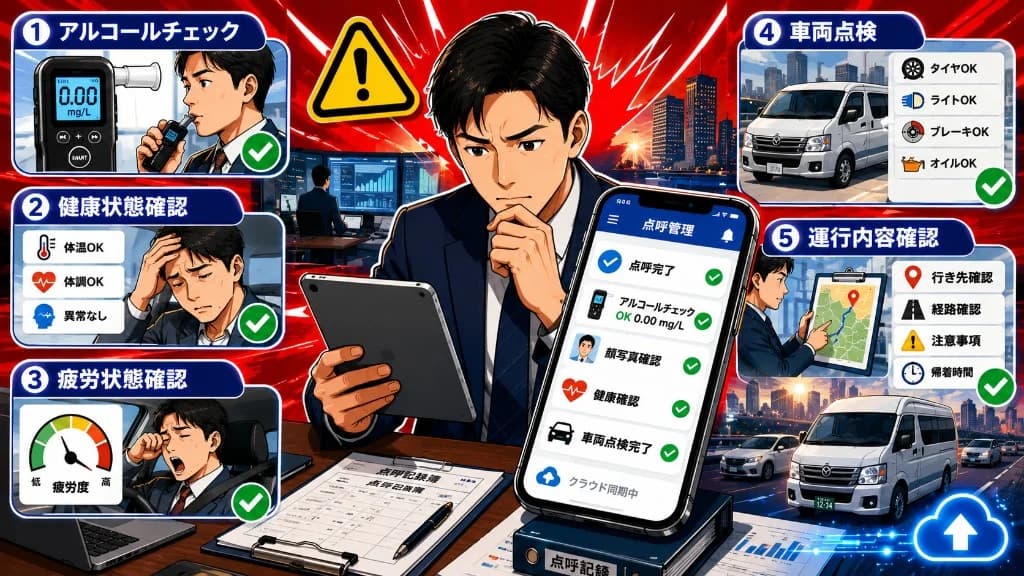 点呼時に確認すべき項目とは?安全運転管理者が押さえるべきチェックポイントを解説 サムネイル