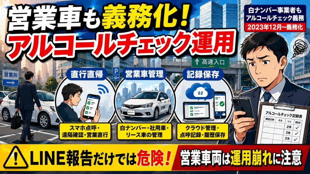 営業車両のアルコールチェック運用とは?直行直帰でも崩れない管理方法を解説|安全運転管理者向け解説記事カバー画像